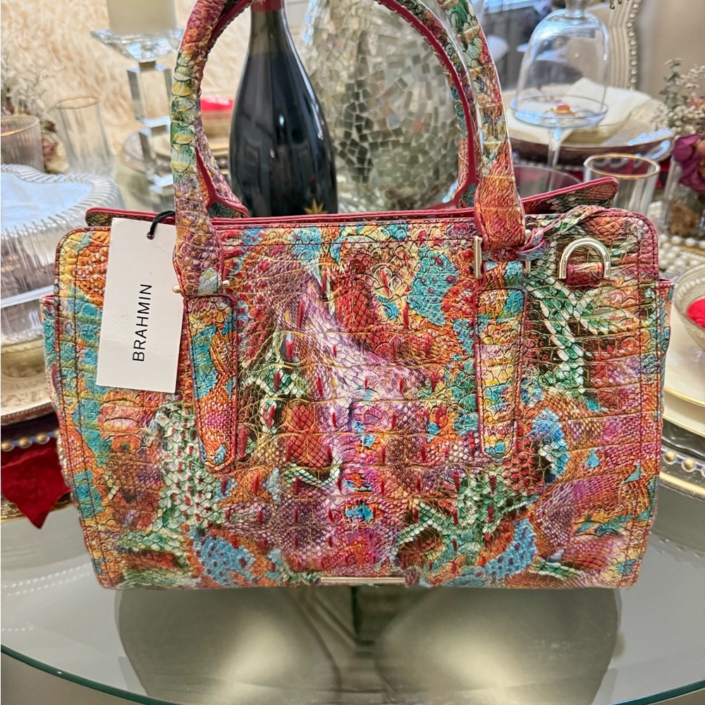 Brahmin Multicolor Embossed Leather Satchel